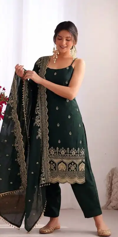 KD 1640 Green Pure Endy Silk Salwar Suit with Embroidery Work & Sequins Work. Exclusive Offer ₹2199. Delivery 4-6 Working Days. Shop now. | Casual Suits, Jump Suits, Creative suits, Designer Suits, Palazzo Suits, Party Wear Suits, Patiala Suits, Salwar suit, Straight Suits