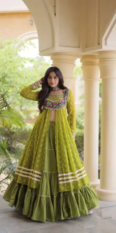 KA 5081 Mahendi| Faux Georgette Lehenga Choli with Embroidery Work & Lace Work. Special Price ₹3099. Delivery 4-6 Working Days. Shop now. | Bollywood Lehenga, Creative Lehenga, Designer Lehenga, Embroidered Lehenga, Lehenga, Party Wear Lehenga