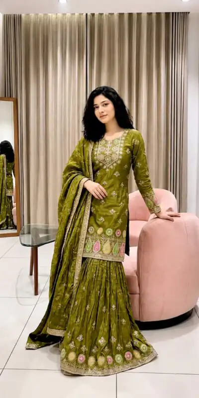 WW 1276 Mehandi Pure Endy Silk Salwar Suit with Embroidery Work & Sequins Work. Exclusive Offer ₹2399. Delivery 4-6 Working Days. Shop now. | Casual Suits, Jump Suits, Creative suits, Designer Suits, Palazzo Suits, Party Wear Suits, Patiala Suits, Salwar suit, Straight Suits