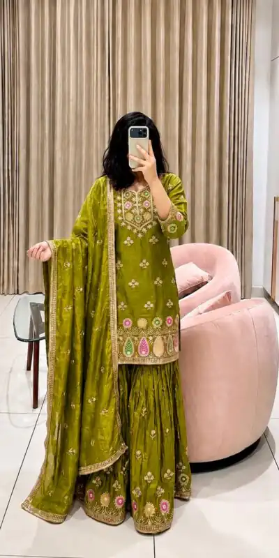 WW 1276 Mehandi Pure Endy Silk Salwar Suit with Embroidery Work & Sequins Work. Exclusive Offer ₹2399. Delivery 4-6 Working Days. Shop now. | Casual Suits, Jump Suits, Creative suits, Designer Suits, Palazzo Suits, Party Wear Suits, Patiala Suits, Salwar suit, Straight Suits
