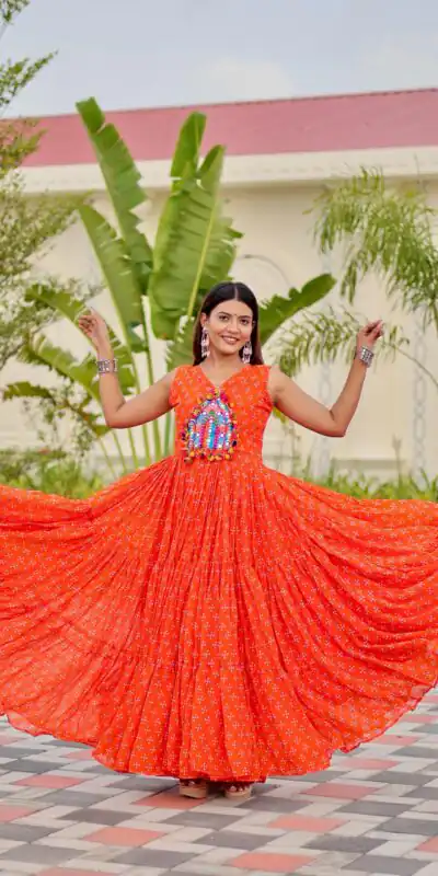 Ram 128 Orange| Faux Georgette Thread Work Gown Embroidery Work & Lace Work. Special Price ₹1749. Delivery 4-6 Working Days. Shop now. | Bollywood Gowns, Creative Gowns, Designer Gowns, Embroidered Gowns, Gowns, Party Wear Gowns