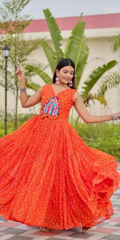 Ram 128 Orange| Faux Georgette Thread Work Gown Embroidery Work & Lace Work. Special Price ₹1749. Delivery 4-6 Working Days. Shop now. | Bollywood Gowns, Creative Gowns, Designer Gowns, Embroidered Gowns, Gowns, Party Wear Gowns