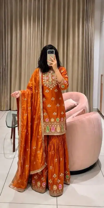 WW 1276 Rust Pure Endy Silk Salwar Suit with Embroidery Work & Sequins Work. Exclusive Offer ₹2399. Delivery 4-6 Working Days. Shop now. | Casual Suits, Jump Suits, Creative suits, Designer Suits, Palazzo Suits, Party Wear Suits, Patiala Suits, Salwar suit, Straight Suits
