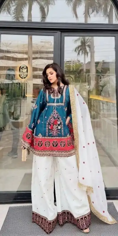 SKF 1731 Blue Color Natural Crep Salwar Suit with Embroidery Work. Wedding, Party, Festive, Best Price ₹2149. Delivery 4-6 Working Days. Shop now. | Casual Suits, Jump Suits, Creative suits, Designer Suits, Palazzo Suits, Party Wear Suits, Patiala Suits, Salwar suit, Straight Suits
