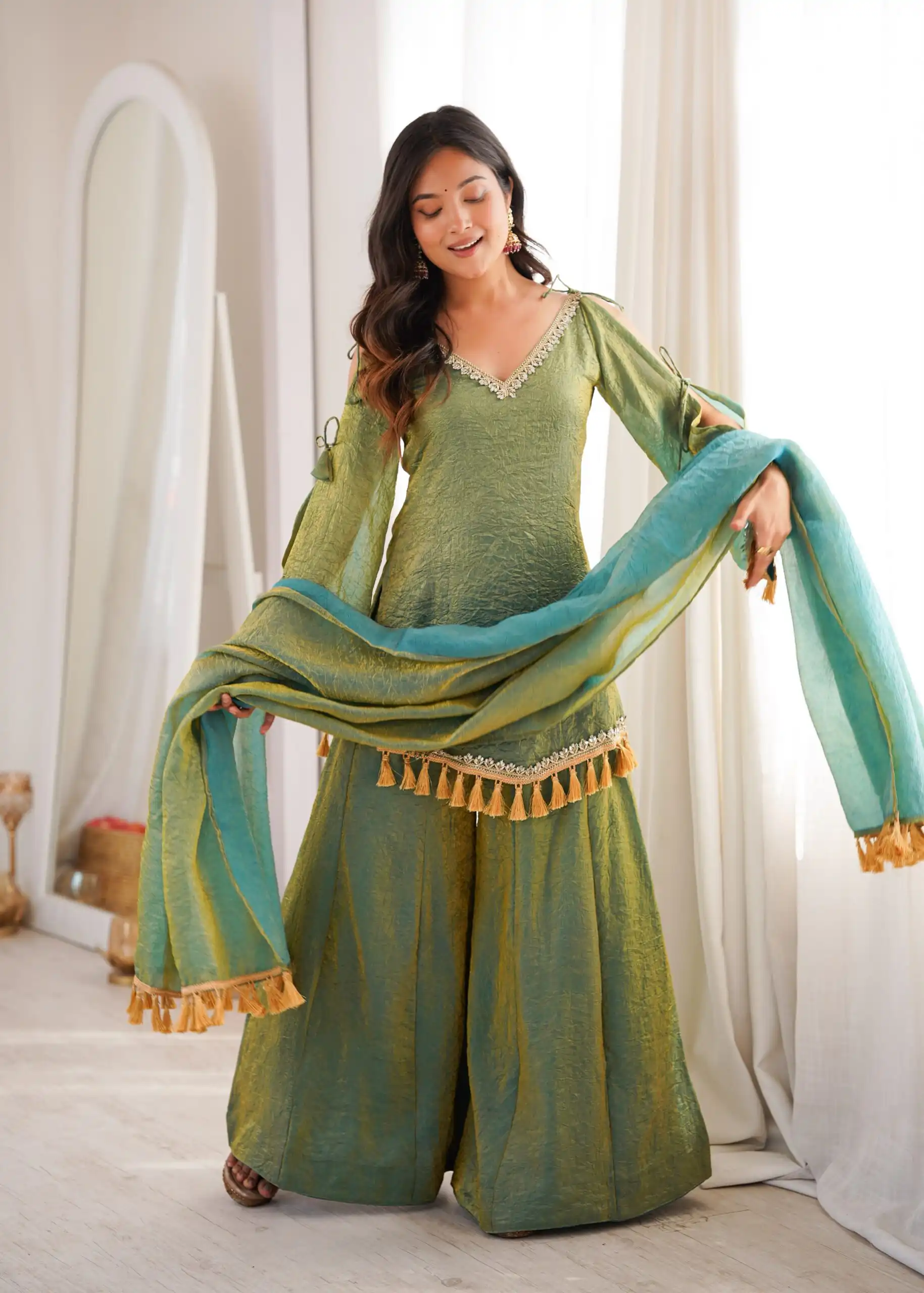 SRK 5357 Green Doremon Crush Salwar Suit Perfect for Wedding, Party, Traditional Day, Baisakhi, Karwa Chauth – . Exclusive Offer ₹2099. Delive | Casual Suits, Jump Suits, Creative suits, Designer Suits, Palazzo Suits, Party Wear Suits, Patiala Suits, Salwar suit, Straight Suits