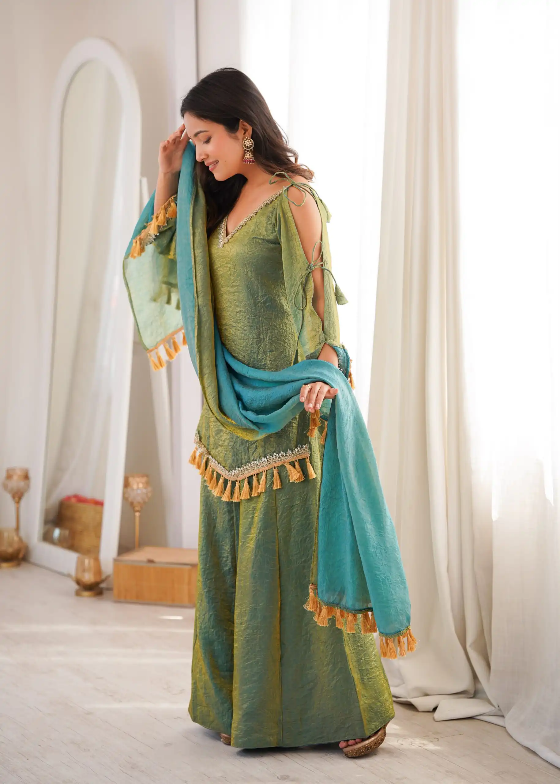 SRK 5357 Green Doremon Crush Salwar Suit Perfect for Wedding, Party, Traditional Day, Baisakhi, Karwa Chauth – . Exclusive Offer ₹2099. Delive | Casual Suits, Jump Suits, Creative suits, Designer Suits, Palazzo Suits, Party Wear Suits, Patiala Suits, Salwar suit, Straight Suits