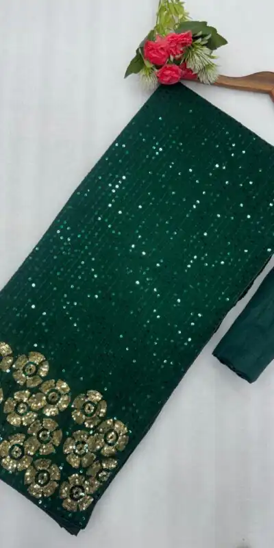 DF 3459 Green in Faux Georgette Zari Work & Embroidery Work Saree. Special Price ₹1899. Delivery 4-6 Working Days. Shop now. | Creative Sarees, Bollywood Sarees, Designer Sarees, Embroidered Sarees, Ethnic Saree, Modern Digital sarees, Party Wear Sarees, Sarees