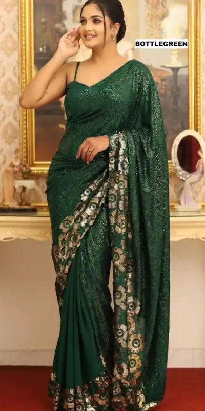 DF 3459 Green in Faux Georgette Zari Work & Embroidery Work Saree. Special Price ₹1899. Delivery 4-6 Working Days. Shop now. | Creative Sarees, Bollywood Sarees, Designer Sarees, Embroidered Sarees, Ethnic Saree, Modern Digital sarees, Party Wear Sarees, Sarees