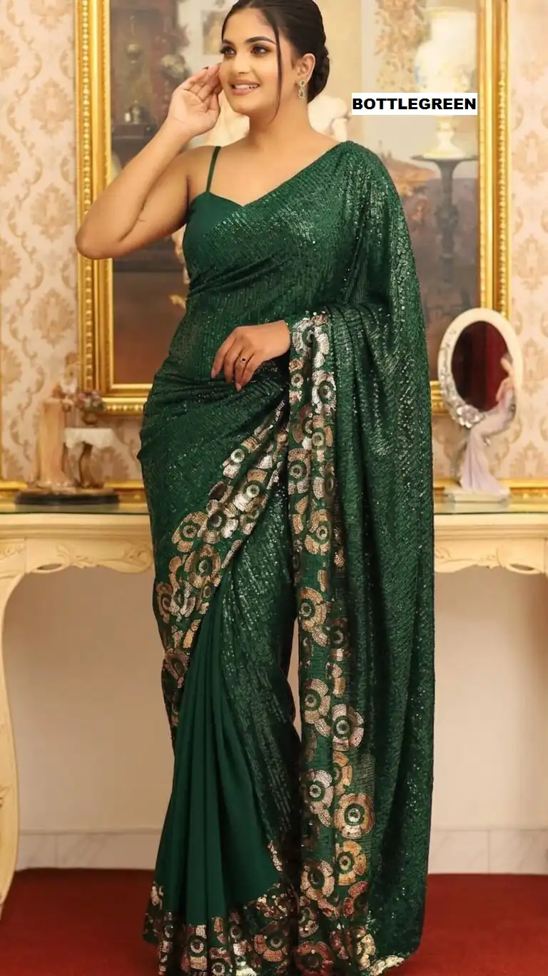 DF 3459 Green in Faux Georgette Zari Work & Embroidery Work Saree. Special Price ₹1899. Delivery 4-6 Working Days. Shop now. | Creative Sarees, Bollywood Sarees, Designer Sarees, Embroidered Sarees, Ethnic Saree, Modern Digital sarees, Party Wear Sarees, Sarees