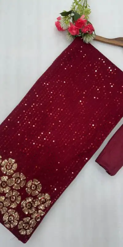 DF 3459 Maroon in Faux Georgette Zari Work & Embroidery Work Saree. Special Price ₹1899. Delivery 4-6 Working Days. Shop now. | Creative Sarees, Bollywood Sarees, Designer Sarees, Embroidered Sarees, Ethnic Saree, Modern Digital sarees, Party Wear Sarees, Sarees