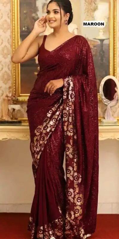 DF 3459 Maroon in Faux Georgette Zari Work & Embroidery Work Saree. Special Price ₹1899. Delivery 4-6 Working Days. Shop now. | Creative Sarees, Bollywood Sarees, Designer Sarees, Embroidered Sarees, Ethnic Saree, Modern Digital sarees, Party Wear Sarees, Sarees