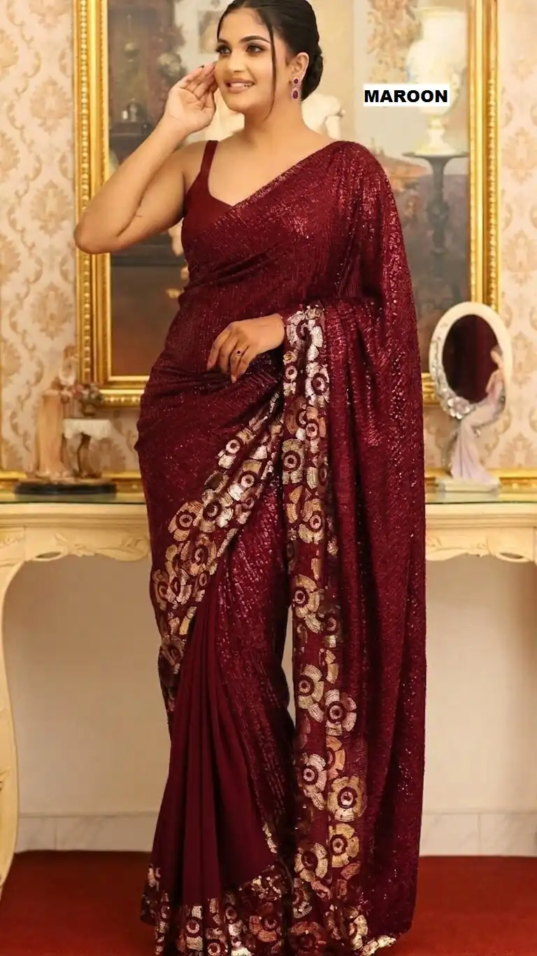 DF 3459 Maroon in Faux Georgette Zari Work & Embroidery Work Saree. Special Price ₹1899. Delivery 4-6 Working Days. Shop now. | Creative Sarees, Bollywood Sarees, Designer Sarees, Embroidered Sarees, Ethnic Saree, Modern Digital sarees, Party Wear Sarees, Sarees