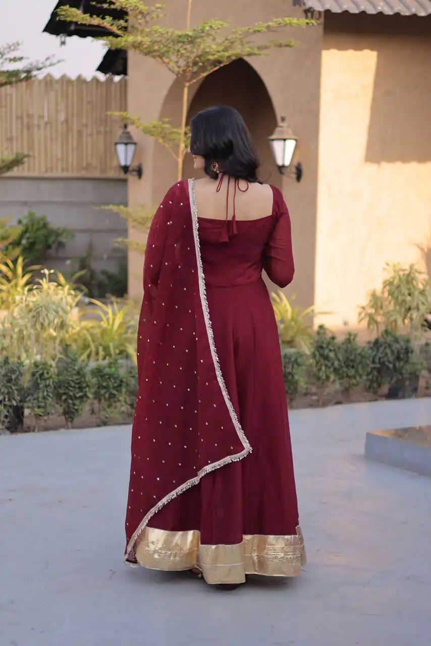 KA 1261 Maroon Silver Crunchy Gown Perfect for Wedding, Party, Durga Puja, Ganesh Chaturthi, Family Gatherings – n. Festive Deal ₹2249. Delivery 4-6 Worki | Bollywood Gowns, Creative Gowns, Designer Gowns, Embroidered Gowns, Gowns, Party Wear Gowns