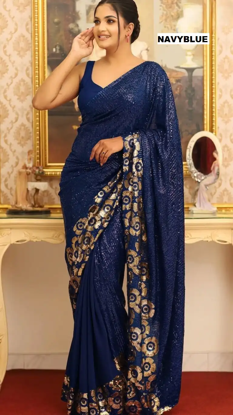 DF 3459 Navy Blue in Faux Georgette Zari Work & Embroidery Work Saree. Special Price ₹1899. Delivery 4-6 Working Days. Shop now. | Creative Sarees, Bollywood Sarees, Designer Sarees, Embroidered Sarees, Ethnic Saree, Modern Digital sarees, Party Wear Sarees, Sarees