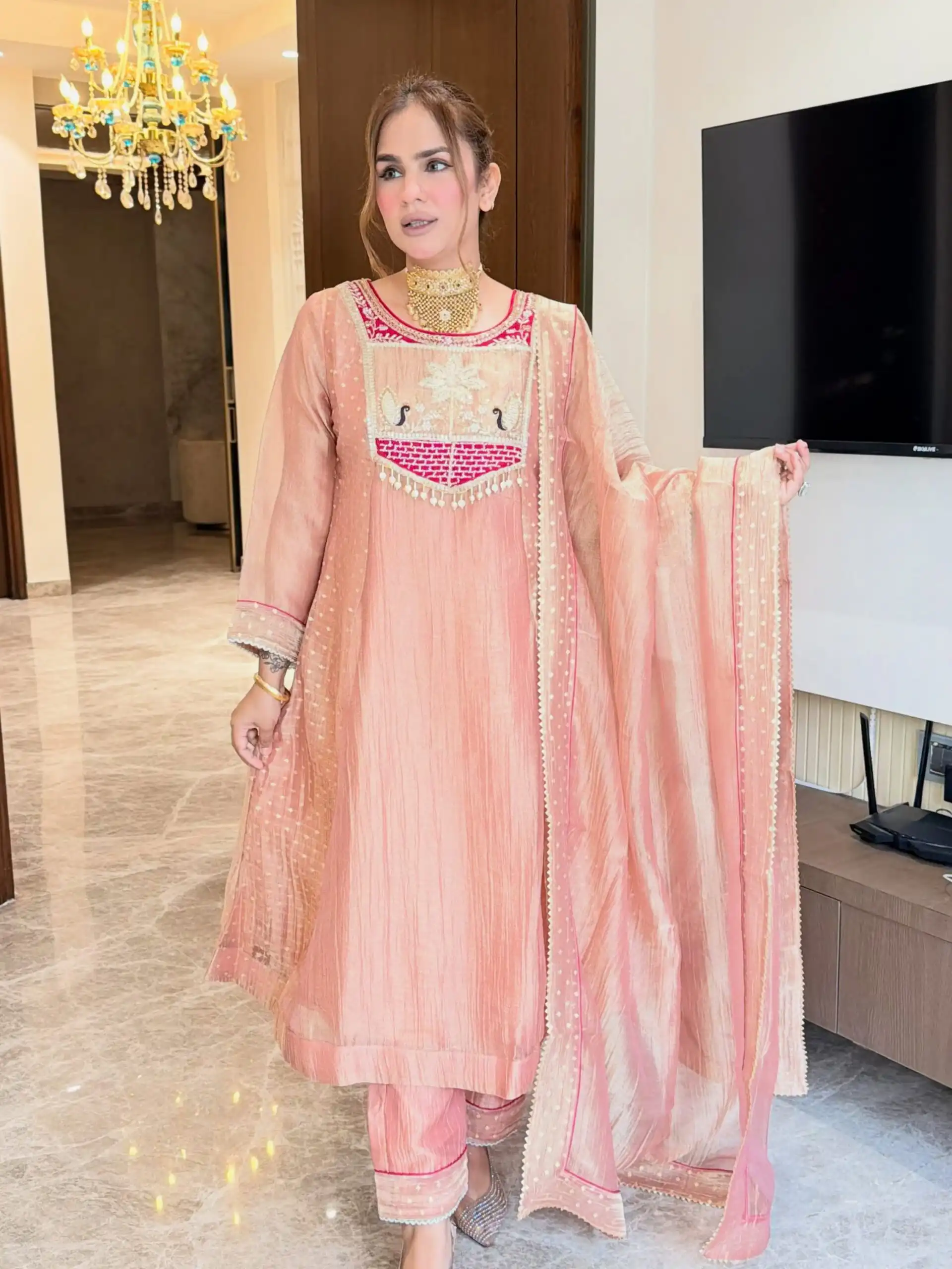 WW 1281 Peach in Salsa Silk Embroidery Work & Sequins Work Salwar Suit . Get it for ₹2899. Delivery 4-6 Working Days. Shop now. | Casual Suits, Jump Suits, Creative suits, Designer Suits, Palazzo Suits, Party Wear Suits, Patiala Suits, Salwar suit, Straight Suits