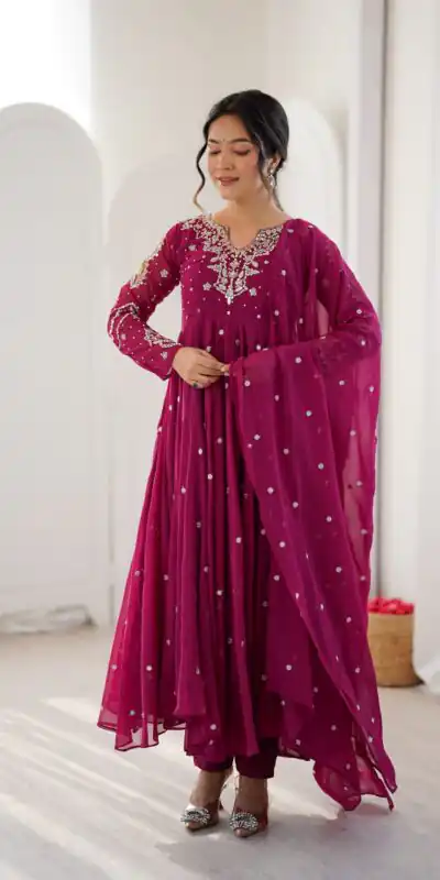 JF 056 Pink Faux Georgette Salwar Suit with Mirror Work & Embroidery Work. Get it for ₹2349. Delivery 4-6 Working Days. Shop now. | Casual Suits, Jump Suits, Creative suits, Designer Suits, Palazzo Suits, Party Wear Suits, Patiala Suits, Salwar suit, Straight Suits