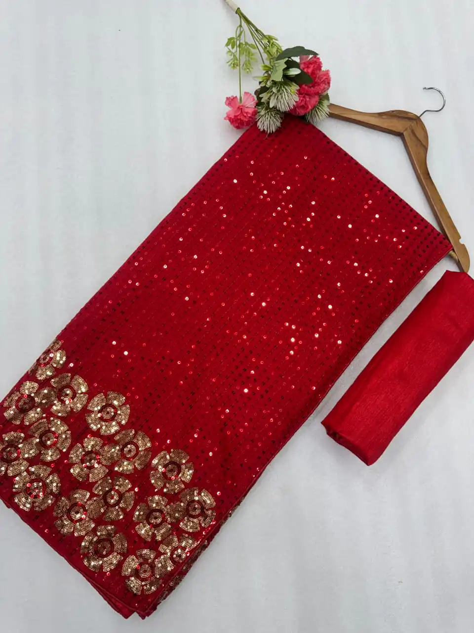DF 3459 Red in Faux Georgette Zari Work & Embroidery Work Saree. Special Price ₹1899. Delivery 4-6 Working Days. Shop now. | Creative Sarees, Bollywood Sarees, Designer Sarees, Embroidered Sarees, Ethnic Saree, Modern Digital sarees, Party Wear Sarees, Sarees