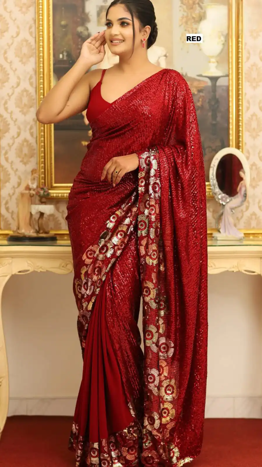 DF 3459 Red in Faux Georgette Zari Work & Embroidery Work Saree. Special Price ₹1899. Delivery 4-6 Working Days. Shop now. | Creative Sarees, Bollywood Sarees, Designer Sarees, Embroidered Sarees, Ethnic Saree, Modern Digital sarees, Party Wear Sarees, Sarees