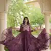 KA 1271 Wine in Colour Faux Georgette Bandhani Print Work Gown. Available at ₹2069 only. Delivery 4-6 Working Days. Shop now. | Bollywood Gowns, Creative Gowns, Designer Gowns, Embroidered Gowns, Gowns, Party Wear Gowns