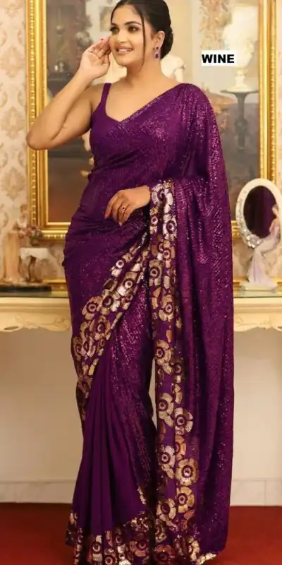 DF 3459 Wine in Faux Georgette Zari Work & Embroidery Work Saree. Special Price ₹1899. Delivery 4-6 Working Days. Shop now. | Creative Sarees, Bollywood Sarees, Designer Sarees, Embroidered Sarees, Ethnic Saree, Modern Digital sarees, Party Wear Sarees, Sarees