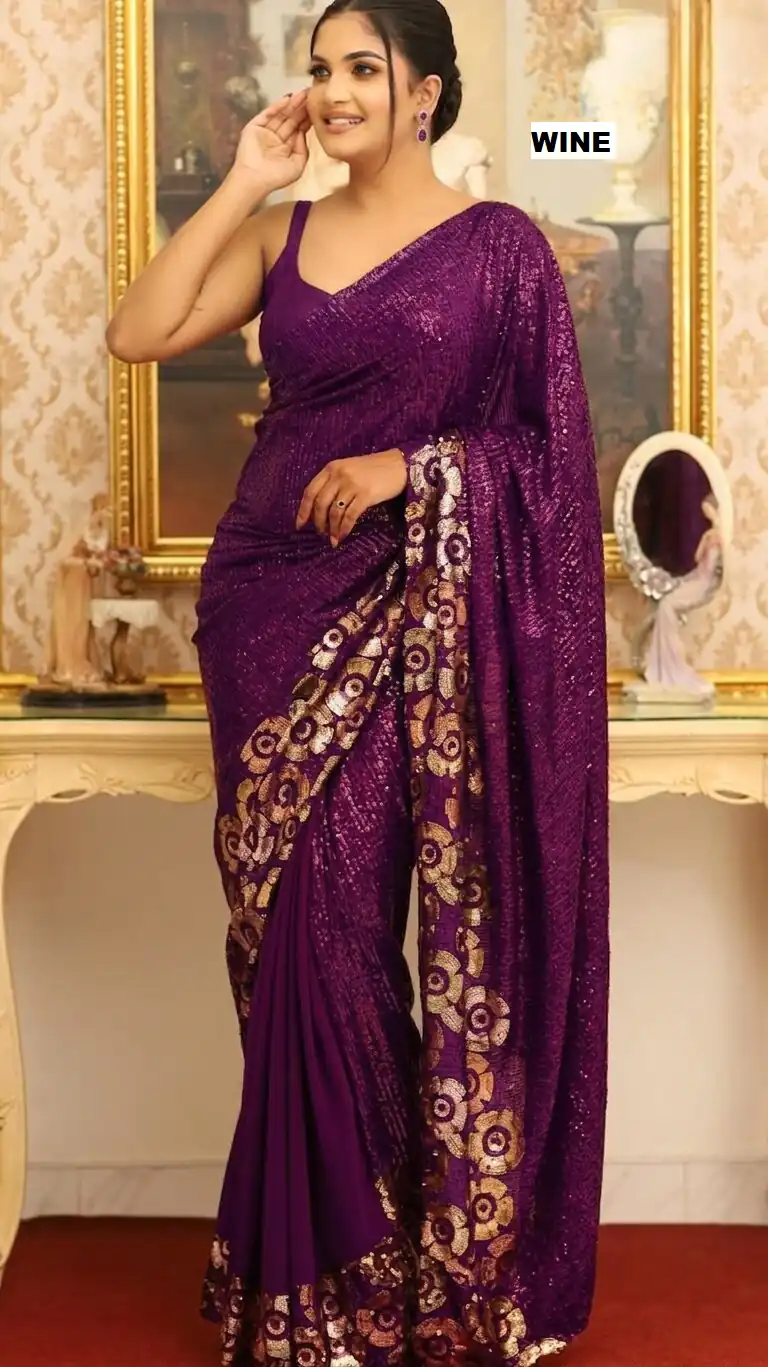 DF 3459 Wine in Faux Georgette Zari Work & Embroidery Work Saree. Special Price ₹1899. Delivery 4-6 Working Days. Shop now. | Creative Sarees, Bollywood Sarees, Designer Sarees, Embroidered Sarees, Ethnic Saree, Modern Digital sarees, Party Wear Sarees, Sarees