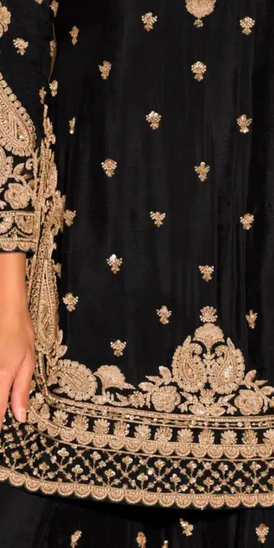 ZB 5067 Black Chinon Silk Salwar Suit Perfect for Wedding, Party, Ganesh Chaturthi, Baby Shower, Makar Sankranti – . Affordable Price ₹2399. /- | Casual Suits, Jump Suits, Creative suits, Designer Suits, Palazzo Suits, Party Wear Suits, Patiala Suits, Salwar suit, Straight Suits