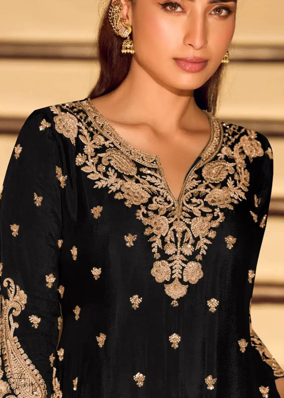 ZB 5067 Black Chinon Silk Salwar Suit Perfect for Wedding, Party, Ganesh Chaturthi, Baby Shower, Makar Sankranti – . Affordable Price ₹2399. /- | Casual Suits, Jump Suits, Creative suits, Designer Suits, Palazzo Suits, Party Wear Suits, Patiala Suits, Salwar suit, Straight Suits