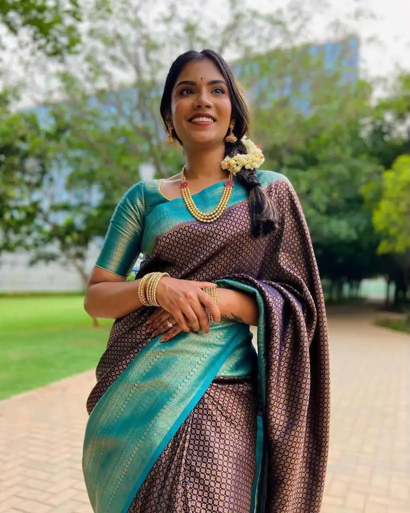 KP 4039 Brown Soft Lichi Silk Cloth Saree Perfect for Wedding, Party, Family Gatherings, Sangeet, Festive Deal ₹1599. Delivery 4-6 Working Days | Creative Sarees, Bollywood Sarees, Designer Sarees, Embroidered Sarees, Ethnic Saree, Modern Digital sarees, Party Wear Sarees, Sarees