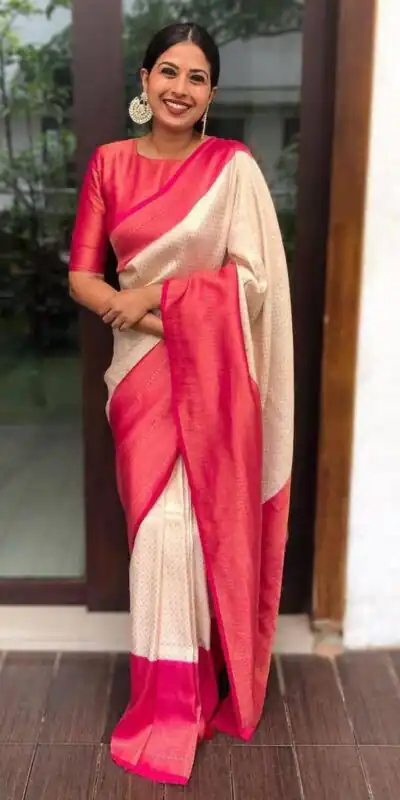 KP 4039 Off White Soft Lichi Silk Cloth Saree Perfect for Wedding, Party, Family Gatherings, Sangeet, Festive Deal ₹1599. Delivery 4-6 Working Days | Creative Sarees, Bollywood Sarees, Designer Sarees, Embroidered Sarees, Ethnic Saree, Modern Digital sarees, Party Wear Sarees, Sarees