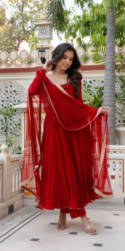 KD 1643 Red | Faux Georgette Salwar Suit with Lace Work & Digital Print. Introductory Price ₹2249. Delivery 4-6 Working Days. Shop now. | Anarkali Suits, Bollywood Anarkali, Creative-Anarkali, Designer Anarkali, Embroidered Anarkali, Party Wear Anarkali, Salwar suit