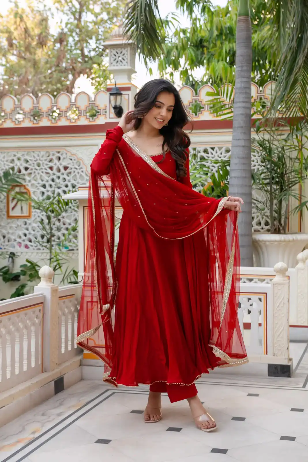KD 1643 Red | Faux Georgette Salwar Suit with Lace Work & Digital Print. Introductory Price ₹2249. Delivery 4-6 Working Days. Shop now. | Anarkali Suits, Bollywood Anarkali, Creative-Anarkali, Designer Anarkali, Embroidered Anarkali, Party Wear Anarkali, Salwar suit