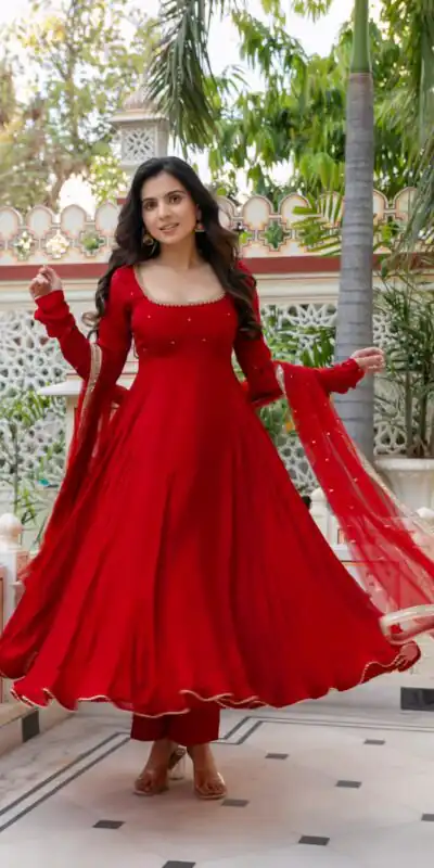 KD 1643 Red | Faux Georgette Salwar Suit with Lace Work & Digital Print. Introductory Price ₹2249. Delivery 4-6 Working Days. Shop now. | Anarkali Suits, Bollywood Anarkali, Creative-Anarkali, Designer Anarkali, Embroidered Anarkali, Party Wear Anarkali, Salwar suit
