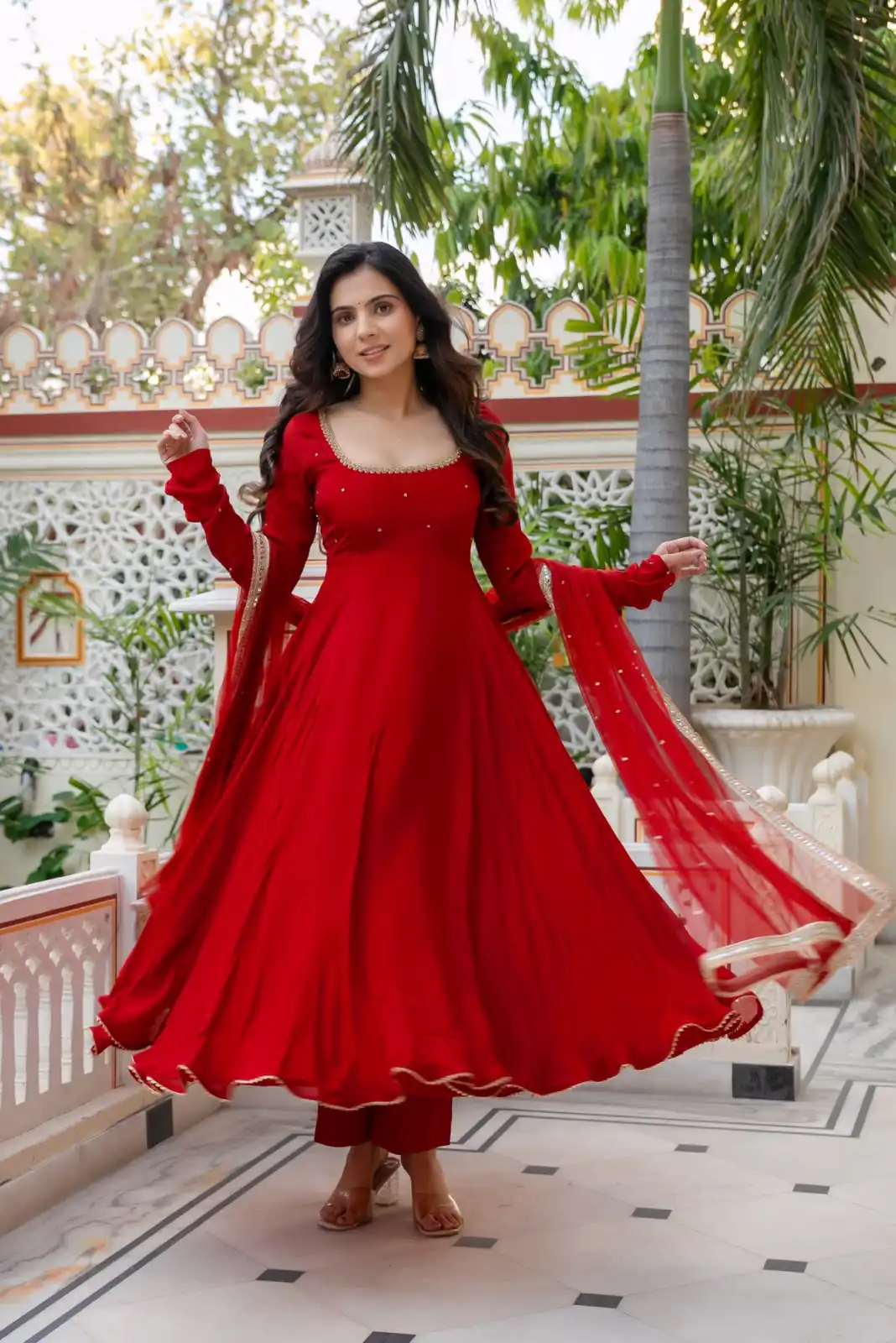 KD 1643 Red | Faux Georgette Salwar Suit with Lace Work & Digital Print. Introductory Price ₹2249. Delivery 4-6 Working Days. Shop now. | Anarkali Suits, Bollywood Anarkali, Creative-Anarkali, Designer Anarkali, Embroidered Anarkali, Party Wear Anarkali, Salwar suit
