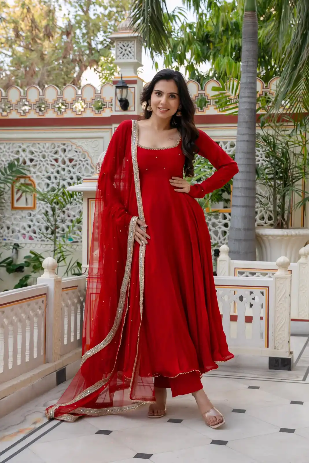 KD 1643 Red | Faux Georgette Salwar Suit with Lace Work & Digital Print. Introductory Price ₹2249. Delivery 4-6 Working Days. Shop now. | Anarkali Suits, Bollywood Anarkali, Creative-Anarkali, Designer Anarkali, Embroidered Anarkali, Party Wear Anarkali, Salwar suit