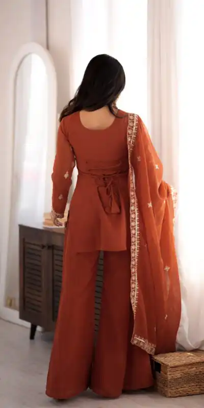 KB 311 Rust Crunchy Silk Salwar Suit with Embroidery Work & Sequins Work. Exclusive Offer ₹2049. Delivery 4-6 Working Days. Shop now. | Casual Suits, Jump Suits, Creative suits, Designer Suits, Palazzo Suits, Party Wear Suits, Patiala Suits, Salwar suit, Straight Suits
