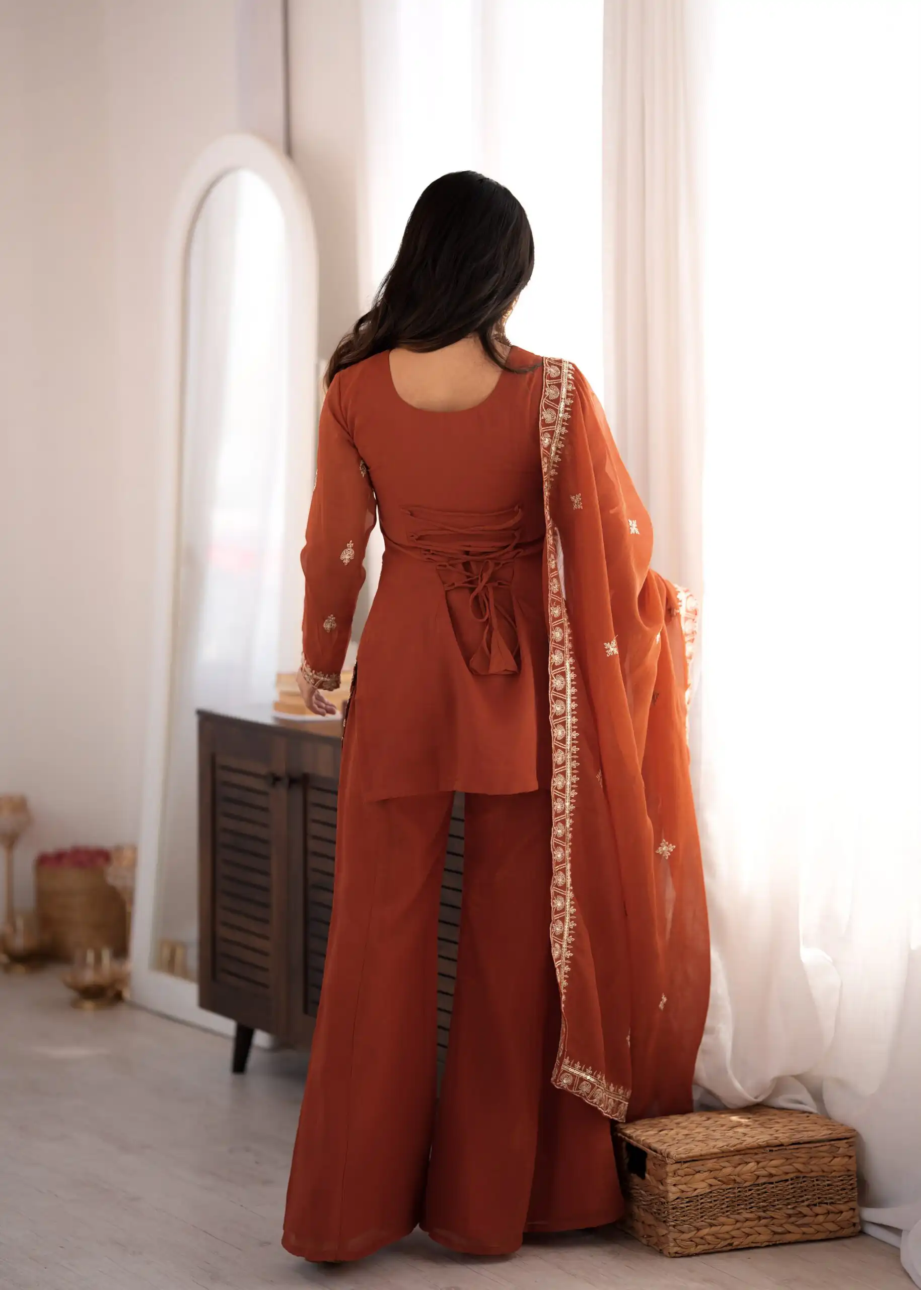 KB 311 Rust Crunchy Silk Salwar Suit with Embroidery Work & Sequins Work. Exclusive Offer ₹2049. Delivery 4-6 Working Days. Shop now. | Casual Suits, Jump Suits, Creative suits, Designer Suits, Palazzo Suits, Party Wear Suits, Patiala Suits, Salwar suit, Straight Suits