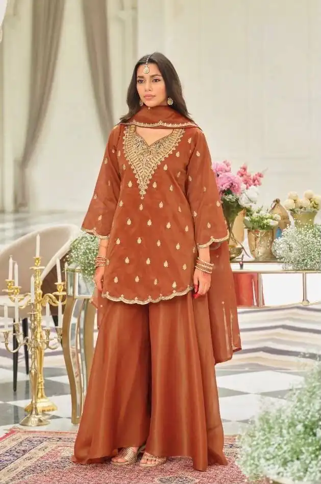 ST 243 Rust Color Natural Crep Salwar Suit with Embroidery Work. Wedding, Party, Festive, Best Price ₹2199. Delivery 4-6 Working Days. Shop now. | Casual Suits, Jump Suits, Creative suits, Designer Suits, Palazzo Suits, Party Wear Suits, Patiala Suits, Salwar suit, Straight Suits