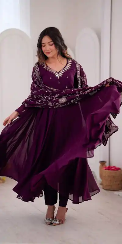 ZF 5025 Wine Faux Georgette Gown Perfect for Wedding, Party, Raksha Bandhan, Temple Visit, Onam – . Get it for ₹2149. Delivery 4-6 Working Days. Shop now | Bollywood Gowns, Creative Gowns, Designer Gowns, Embroidered Gowns, Gowns, Party Wear Gowns