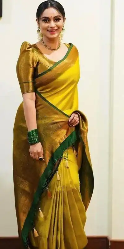 KP 4039 Yellow Soft Lichi Silk Cloth Saree Perfect for Wedding, Party, Family Gatherings, Sangeet, Festive Deal ₹1599. Delivery 4-6 Working Days | Creative Sarees, Bollywood Sarees, Designer Sarees, Embroidered Sarees, Ethnic Saree, Modern Digital sarees, Party Wear Sarees, Sarees