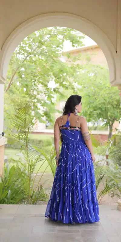 KA 1270 Blue in Colour Faux Georgette Bandhani Print Work Gown. Available at ₹2019 only. Delivery 4-6 Working Days. Shop now. | Bollywood Gowns, Creative Gowns, Designer Gowns, Embroidered Gowns, Gowns, Party Wear Gowns