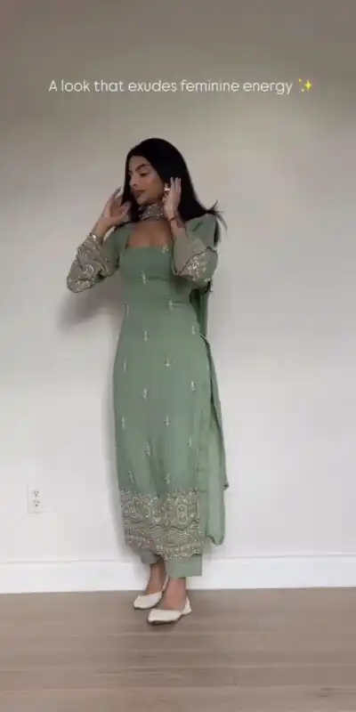 ST 1146 Pista in Faux Georgette Embroidery Work Salwar Suit . Available at ₹2099 only. Delivery 4-6 Working Days. Shop now. | Casual Suits, Jump Suits, Creative suits, Designer Suits, Palazzo Suits, Party Wear Suits, Patiala Suits, Salwar suit, Straight Suits