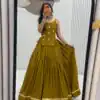 PC 581 Mustered Color Pure Cotton Lehenga Choli with Cowrie Work. Festive Deal ₹2999. Delivery 4-6 Working Days. Online Shop now. | Bollywood Lehenga, Creative Lehenga, Designer Lehenga, Embroidered Lehenga, Lehenga, Party Wear Lehenga