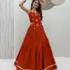 PC 581 Rust Color Pure Cotton Lehenga Choli with Cowrie Work. Festive Deal ₹2999. Delivery 4-6 Working Days. Online Shop now. | Bollywood Lehenga, Creative Lehenga, Designer Lehenga, Embroidered Lehenga, Lehenga, Party Wear Lehenga