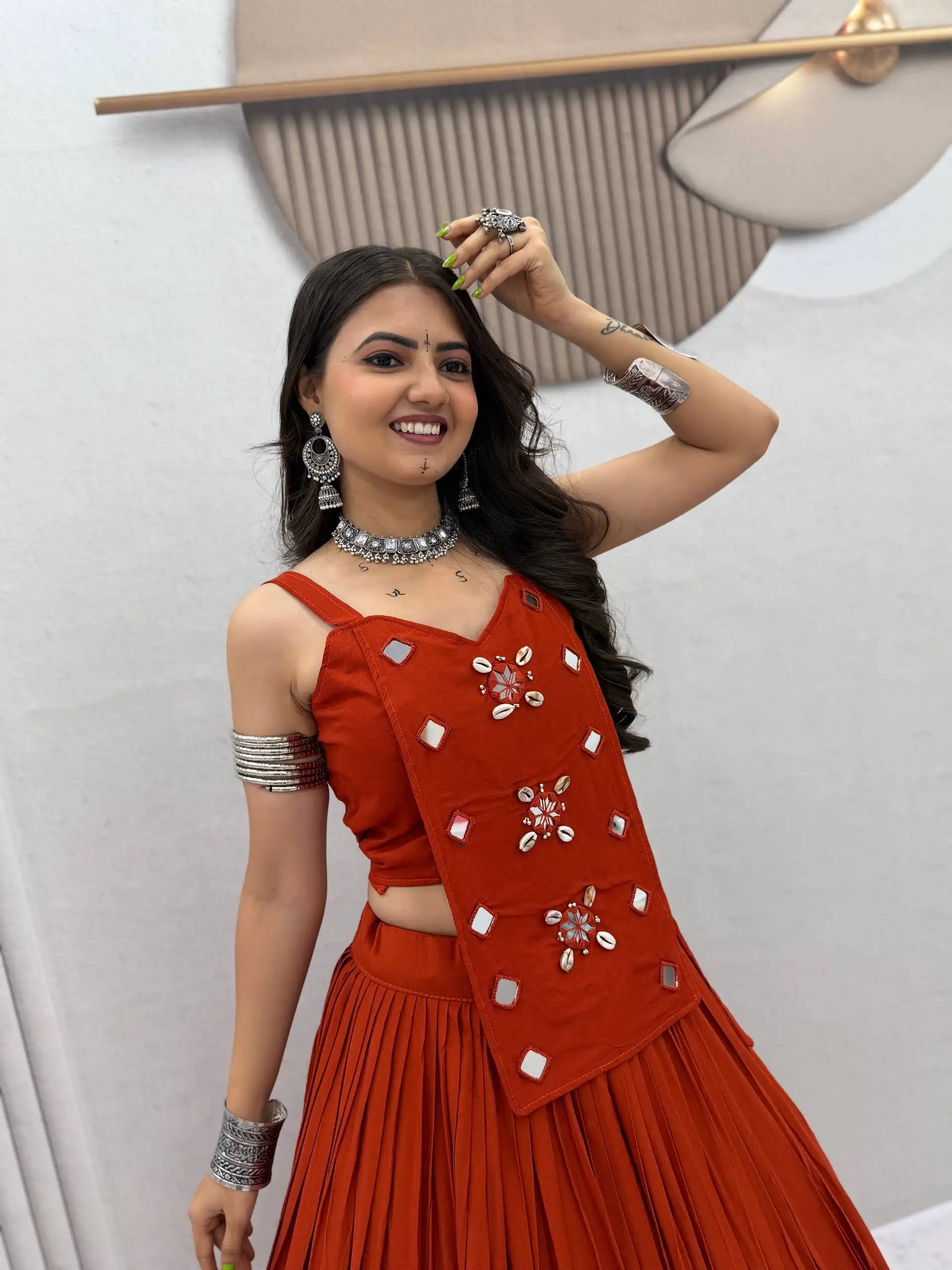 PC 581 Rust Color Pure Cotton Lehenga Choli with Cowrie Work. Festive Deal ₹2999. Delivery 4-6 Working Days. Online Shop now. | Bollywood Lehenga, Creative Lehenga, Designer Lehenga, Embroidered Lehenga, Lehenga, Party Wear Lehenga