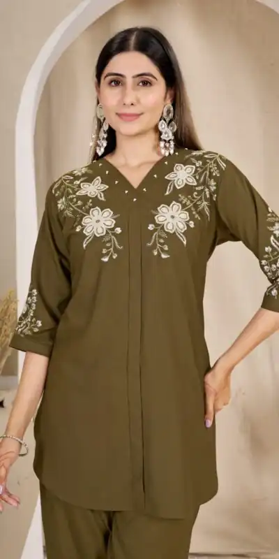 DIVA 169 Brown Colour Rayon Cotton Kurti with Embroidery Work. Introductory Price ₹1999. Delivery 4-6 Working Days. Shop now. | Bollywood Kurti, Creative Kurtis, Designer Kurti, Kurti, Party Wear Kurti, Selfie Kurti