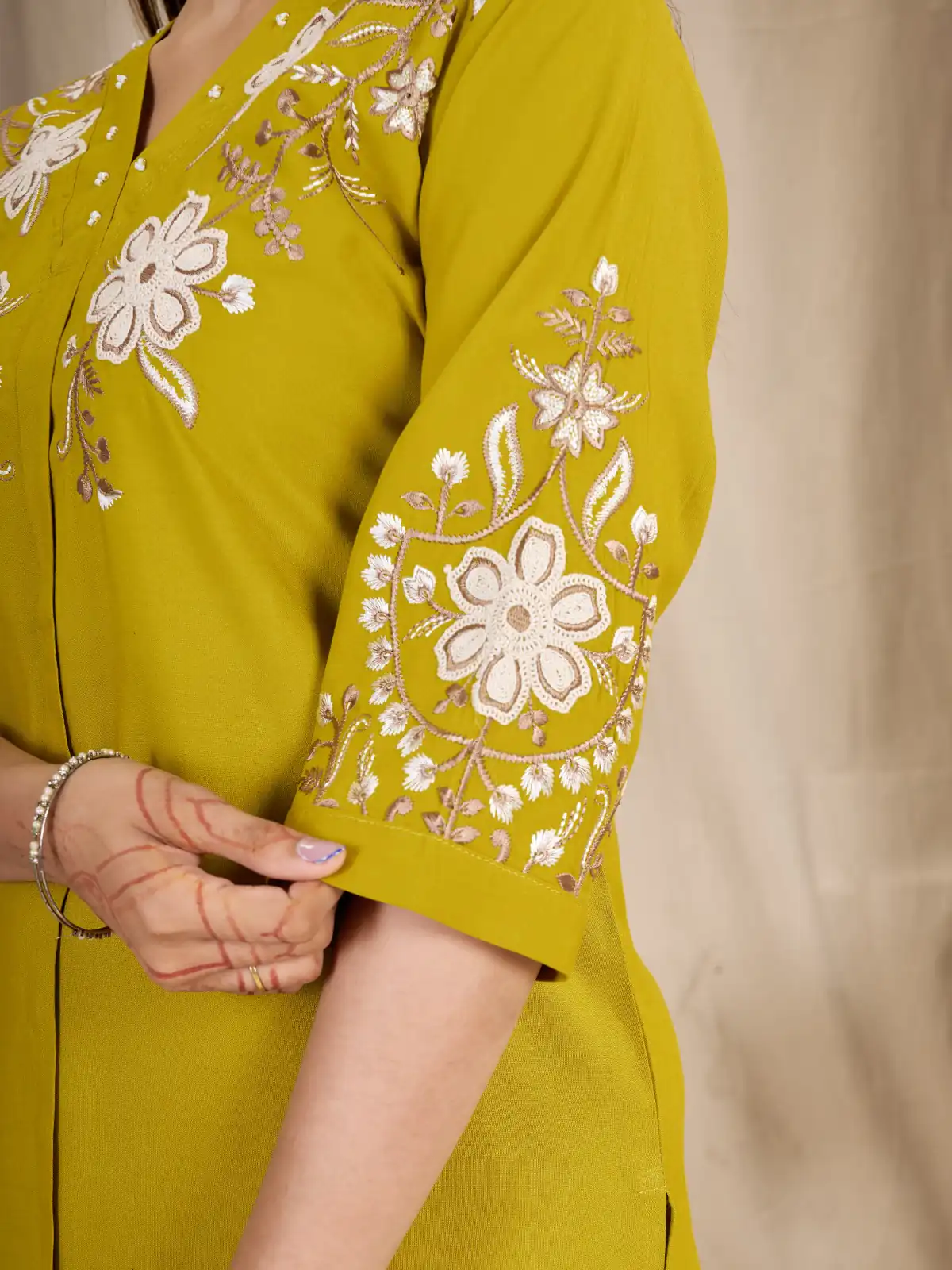 DIVA 169 Mustered Colour Rayon Cotton Kurti with Embroidery Work. Introductory Price ₹1999. Delivery 4-6 Working Days. Shop now. | Bollywood Kurti, Creative Kurtis, Designer Kurti, Kurti, Party Wear Kurti, Selfie Kurti