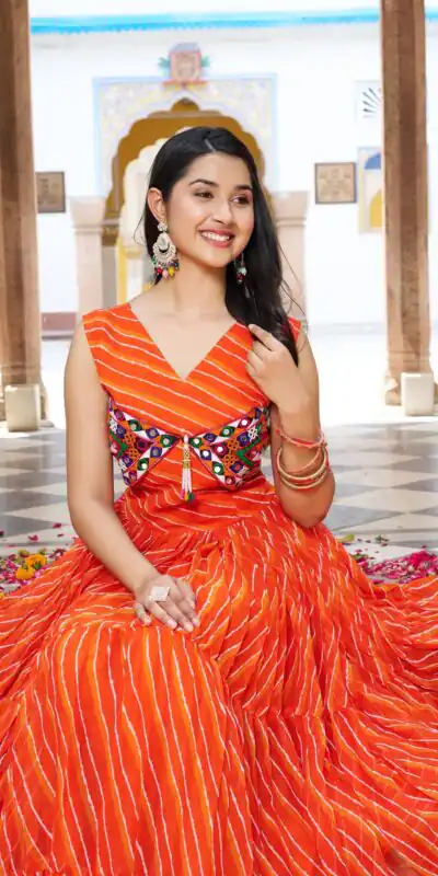 Ram 112 Orange in Colour Faux Georgette Bandhani Print Work Gown. Available at ₹1949 only. Delivery 4-6 Working Days. Shop now. | Bollywood Gowns, Creative Gowns, Designer Gowns, Embroidered Gowns, Gowns, Party Wear Gowns