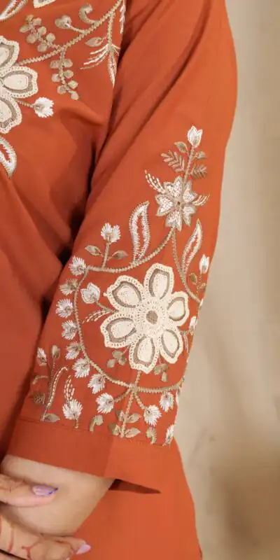 DIVA 169 Orange Colour Rayon Cotton Kurti with Embroidery Work. Introductory Price ₹1999. Delivery 4-6 Working Days. Shop now. | Bollywood Kurti, Creative Kurtis, Designer Kurti, Kurti, Party Wear Kurti, Selfie Kurti
