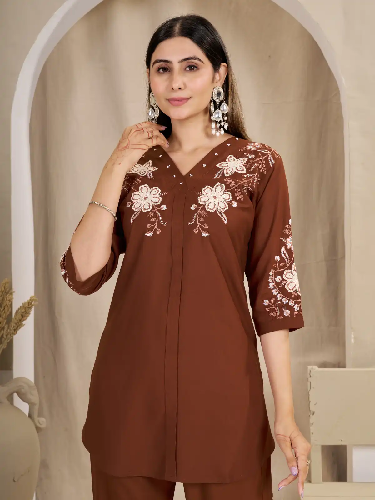 DIVA 169 Rust Colour Rayon Cotton Kurti with Embroidery Work. Introductory Price ₹1999. Delivery 4-6 Working Days. Shop now. | Bollywood Kurti, Creative Kurtis, Designer Kurti, Kurti, Party Wear Kurti, Selfie Kurti