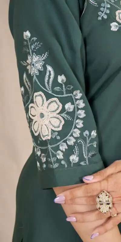 DIVA 169 Teal Colour Rayon Cotton Kurti with Embroidery Work. Introductory Price ₹1999. Delivery 4-6 Working Days. Shop now. | Bollywood Kurti, Creative Kurtis, Designer Kurti, Kurti, Party Wear Kurti, Selfie Kurti